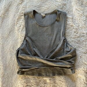 FP Movement - Gray Ribbed Layered Active Style Sleeveless Cropped Top